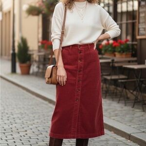 d. jeans Burgundy Button-Front Midi Skirt